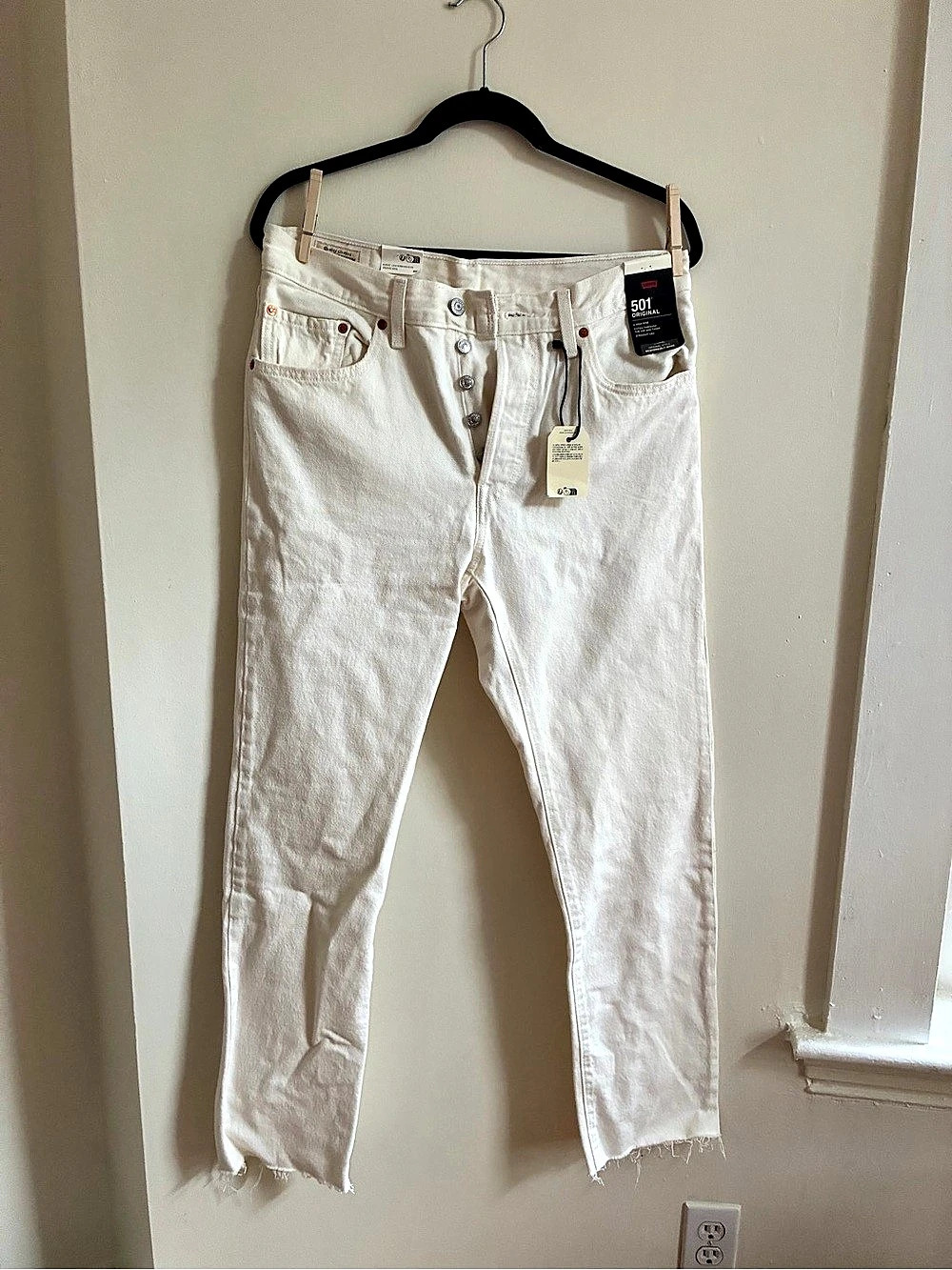 Levi's Premium 501 Original Cropped Jeans Straight Leg Jeans White Waist 30 x 30